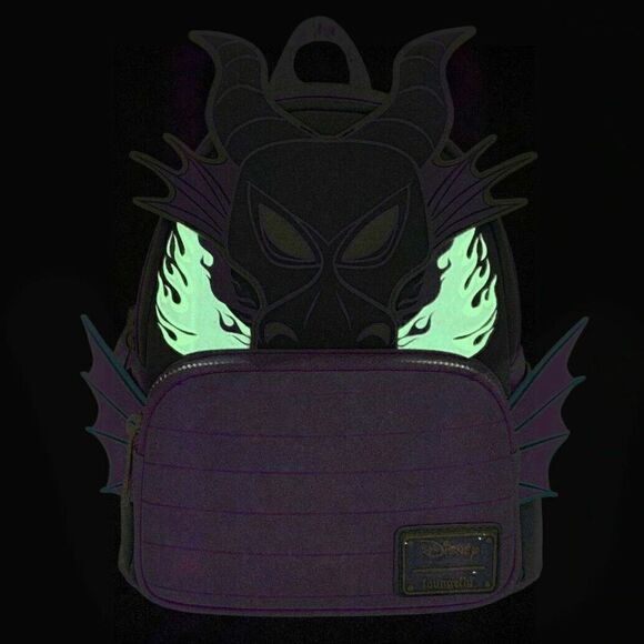 Loungefly Maleficent Dragon Mini Backpack Glow in the Dark Flames NWT In Hand - Picture 4 of 5